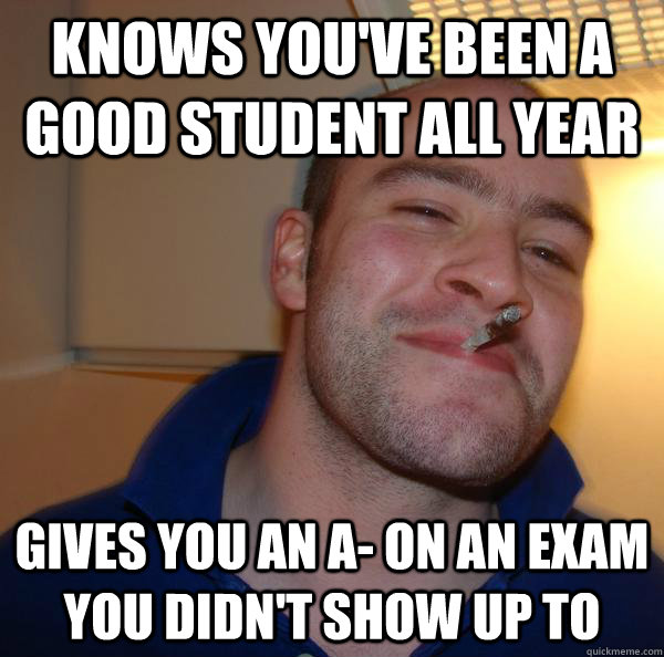 knows youve been a good student all year gives you an a on - Good Guy Greg