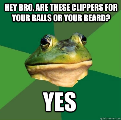 hey bro are these clippers for your balls or your beard ye - Foul Bachelor Frog