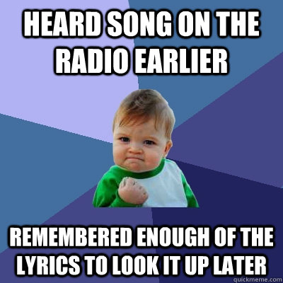 heard song on the radio earlier remembered enough of the lyr - Success Kid