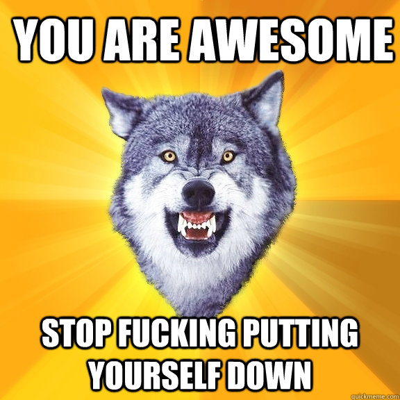 you are awesome stop fucking putting yourself down - Courage Wolf