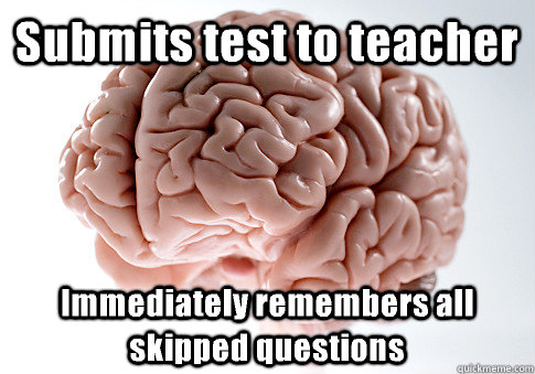submits test to teacher immediately remembers all skipped qu - Scumbag Brain