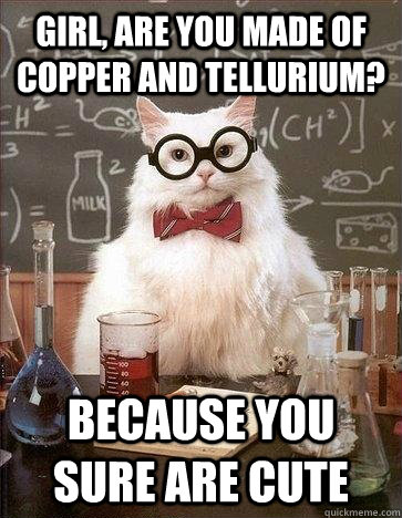 girl are you made of copper and tellurium because you sure - Chemistry Cat