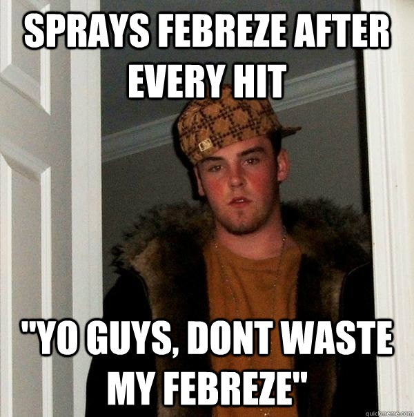 sprays febreze after every hit yo guys dont waste my febre - Scumbag Steve