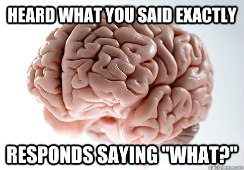 heard what you said exactly responds saying what - Scumbag Brain