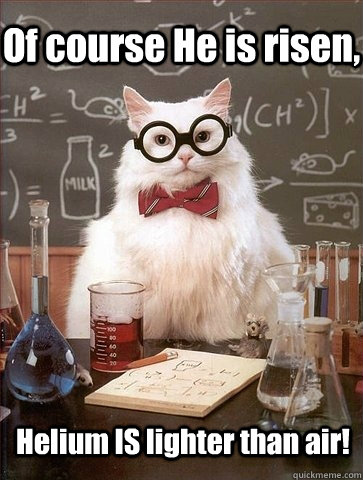 of course he is risen helium is lighter than air - Chemistry Cat