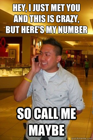 hey i just met you and this is crazy but heres my number - call me maybe