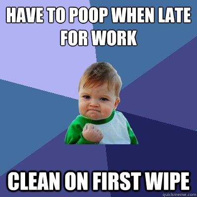 have to poop when late for work clean on first wipe - Success Kid