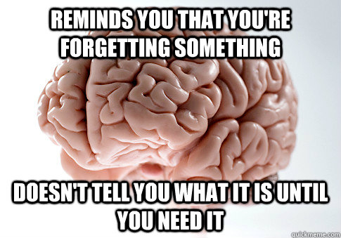 reminds you that youre forgetting something doesnt tell yo - Scumbag Brain