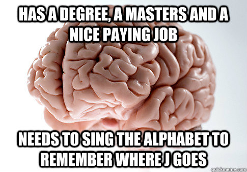 has a degree a masters and a nice paying job needs to sing - Scumbag Brain