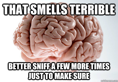 that smells terrible better sniff a few more times just to m - Scumbag Brain