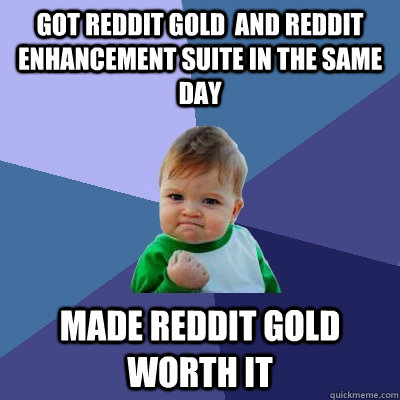 got reddit gold and reddit enhancement suite in the same da - Success Kid