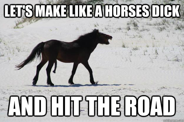 lets make like a horses dick and hit the road -