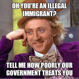 Oh youre an illegal immigrant Tell me how poorly our governm - Condescending Wonka