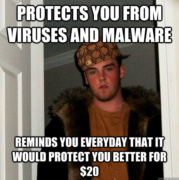 protects you from viruses and malware reminds you everyday t - Scumbag Steve