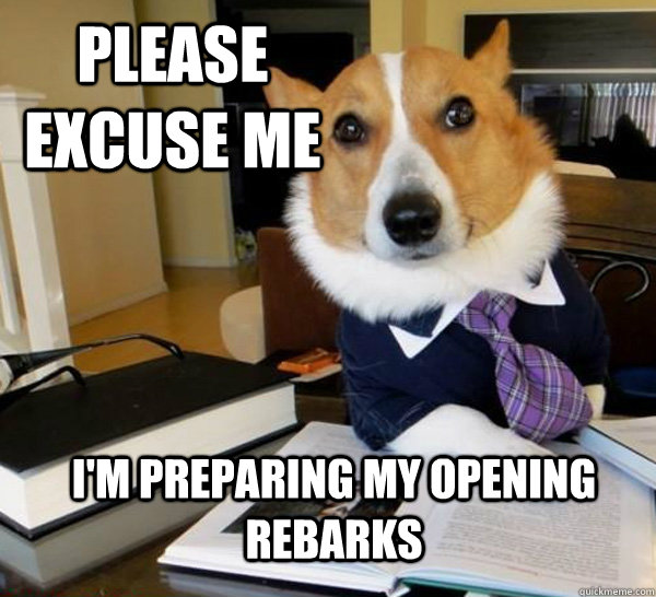 please excuse me im preparing my opening rebarks - Lawyer Dog