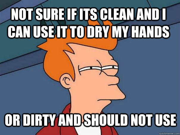 not sure if its clean and i can use it to dry my hands or di - Futurama Fry