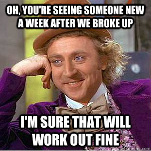 oh youre seeing someone new a week after we broke up im s - Condescending Wonka
