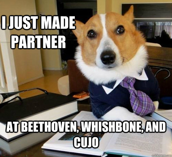 i just made partner at beethoven whishbone and cujo - Lawyer Dog