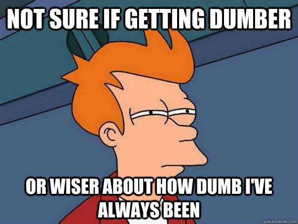 not sure if getting dumber or wiser about how dumb ive alwa - Futurama Fry