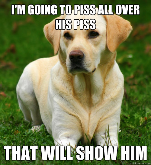 im going to piss all over his piss that will show him - Dog Logic