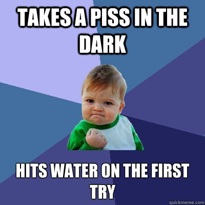 takes a piss in the dark hits water on the first try - Success Kid
