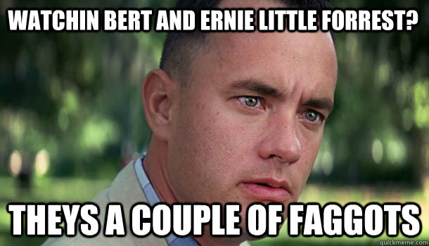 watchin bert and ernie little forrest theys a couple of fag - Offensive Forrest Gump