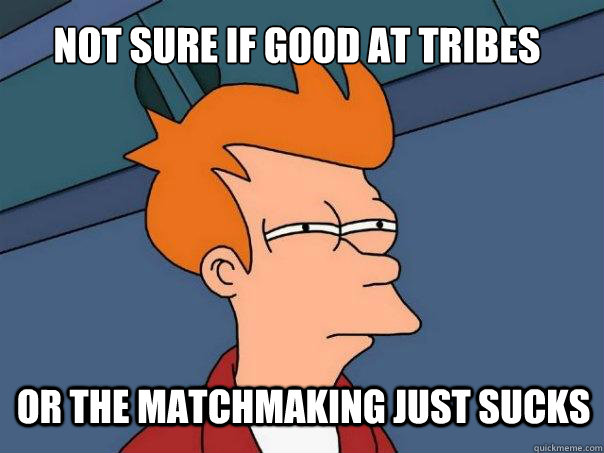 not sure if good at tribes or the matchmaking just sucks - Futurama Fry