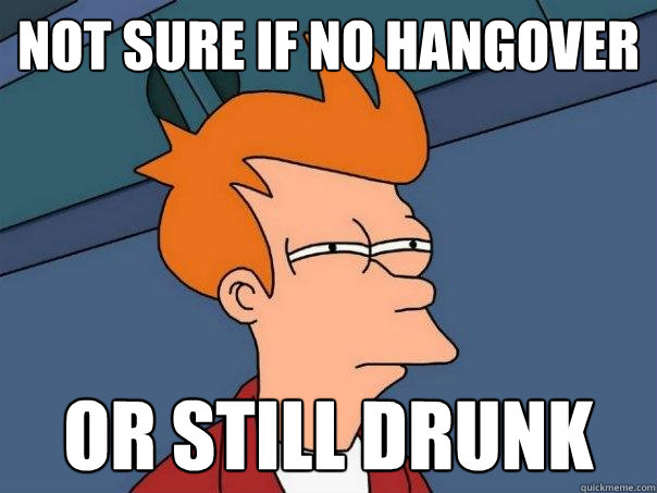 not sure if no hangover or still drunk - Futurama Fry