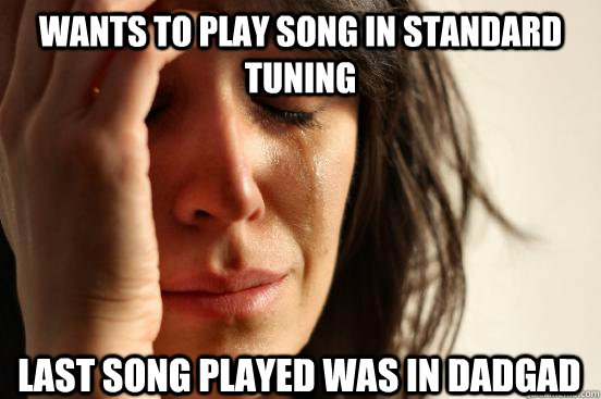 wants to play song in standard tuning last song played was i - First World Problems