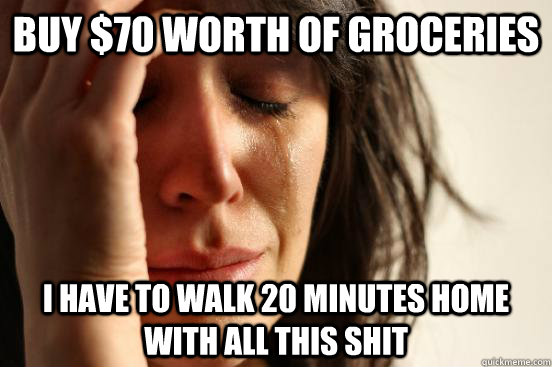 buy 70 worth of groceries i have to walk 20 minutes home wi - Atheist First World Problems