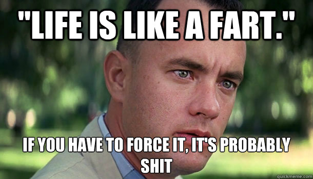 life is like a fart if you have to force it its probabl - Offensive Forrest Gump