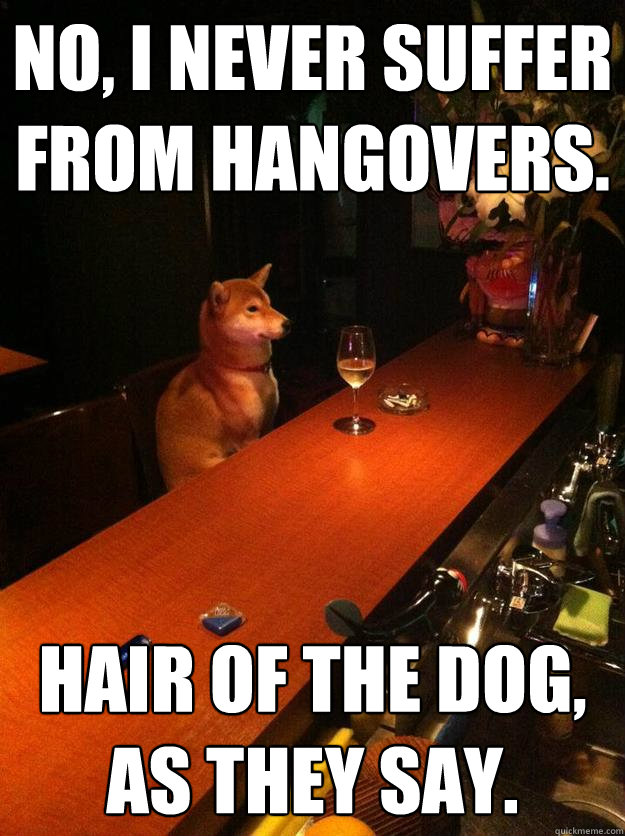no i never suffer from hangovers hair of the dog as they -