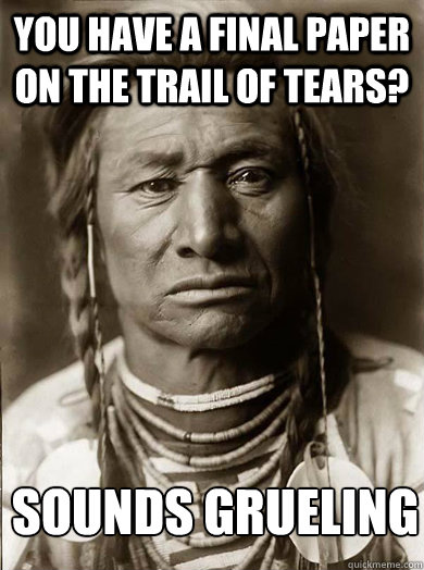you have a final paper on the trail of tears sounds gruelin - Unimpressed American Indian