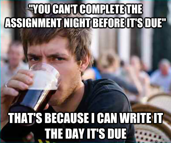 you cant complete the assignment night before its due th - Lazy College Senior