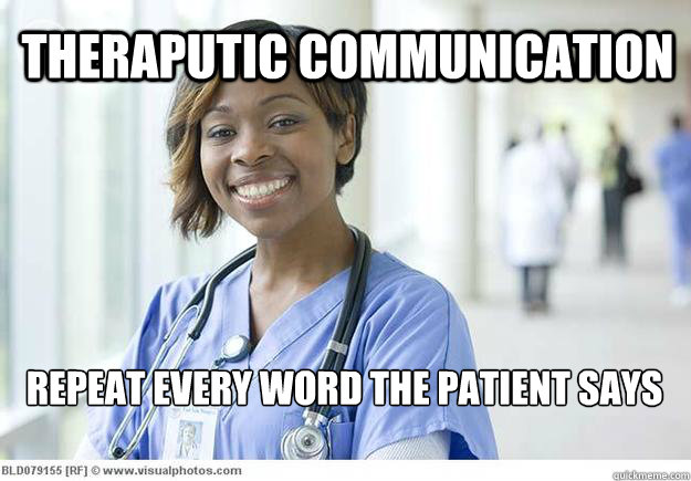 theraputic communication repeat every word the patient says - Nursing Student