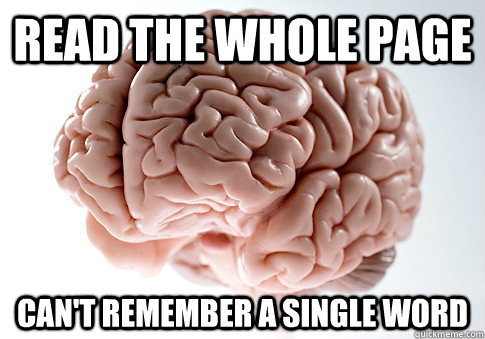 read the whole page cant remember a single word - Scumbag Brain