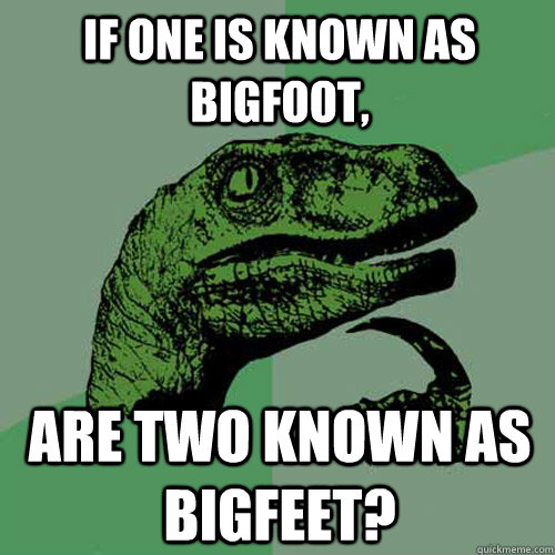 if one is known as bigfoot are two known as bigfeet - Philosoraptor