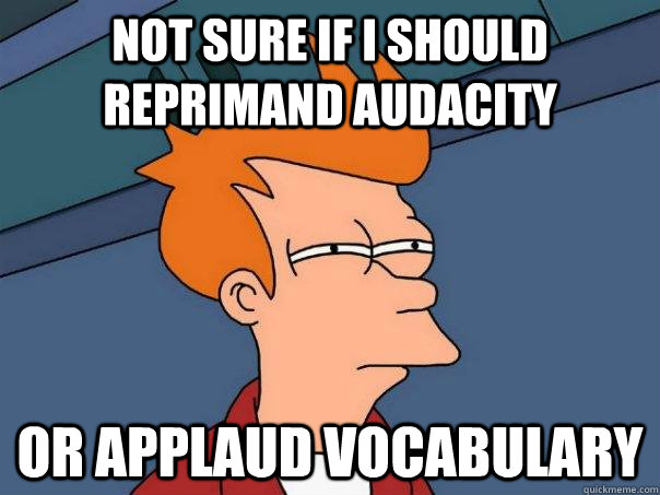not sure if i should reprimand audacity or applaud vocabul - Futurama Fry