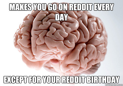 makes you go on reddit every day except for your reddit birt - Scumbag Brain