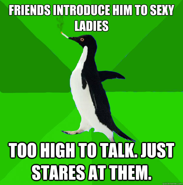friends introduce him to sexy ladies too high to talk just - Stoner Penguin