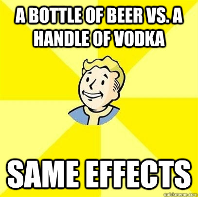 a bottle of beer vs a handle of vodka same effects - Fallout 3
