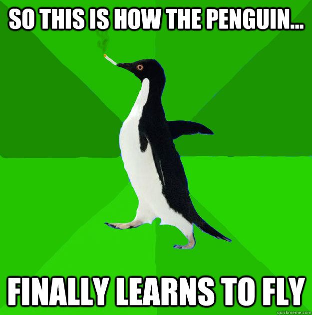 so this is how the penguin finally learns to fly - Stoner Penguin