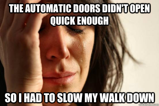 the automatic doors didnt open quick enough so i had to slo - First World Problems