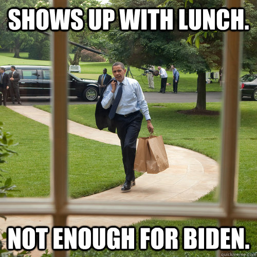shows up with lunch not enough for biden -