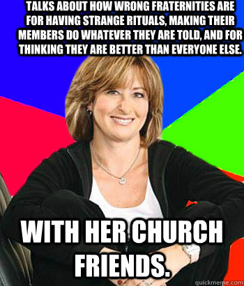 talks about how wrong fraternities are for having strange ri - Sheltering Suburban Mom