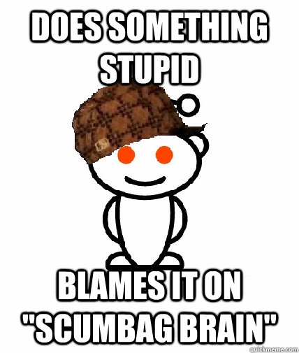 does something stupid blames it on scumbag brain - Scumbag Redditor