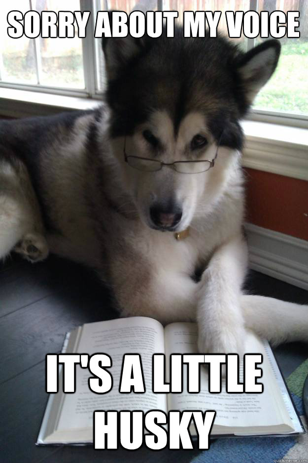 sorry about my voice its a little husky - Condescending Literary Pun Dog
