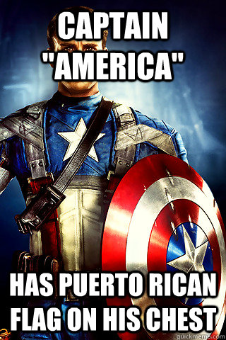 captain america has puerto rican flag on his chest - Capt. America Irony