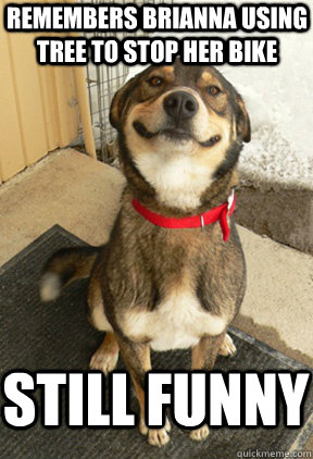 remembers brianna using tree to stop her bike still funny - Good Dog Greg