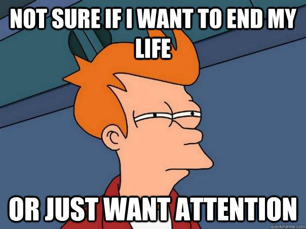 not sure if i want to end my life or just want attention - Futurama Fry